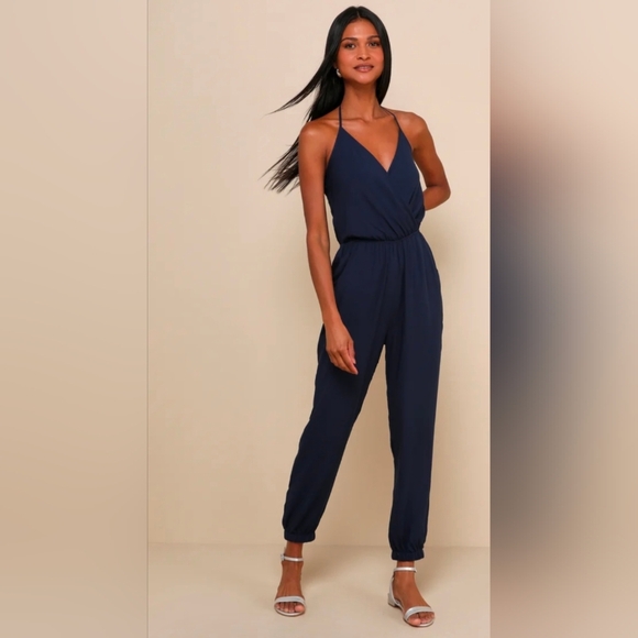 Lulus Pants - Lulus Navy Blue Halter Jumpsuit size XS